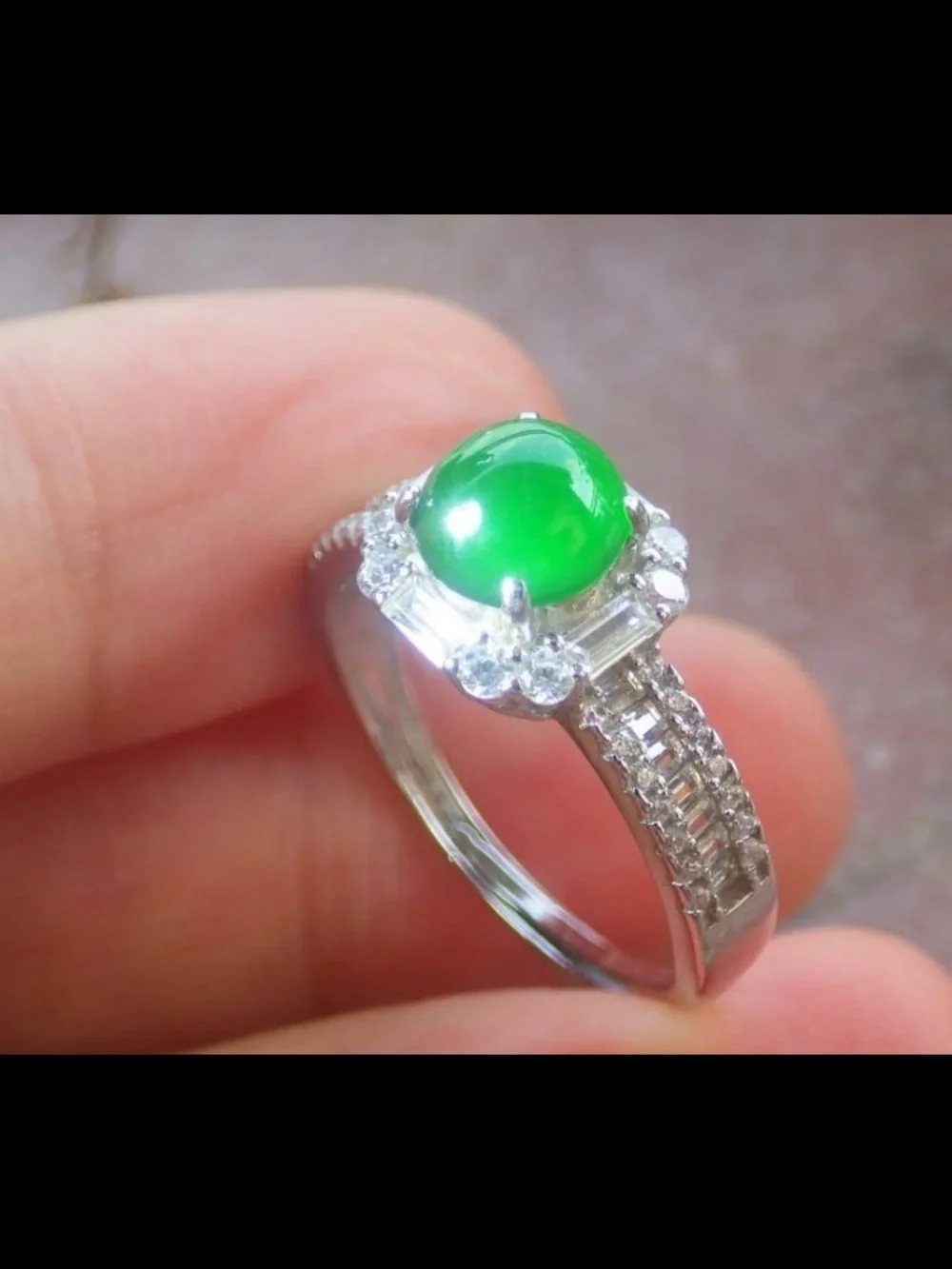 Luxury jadeite precious certificate Sterling silver 925 opened ring size8